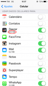 Tela de Configuração do IOS7