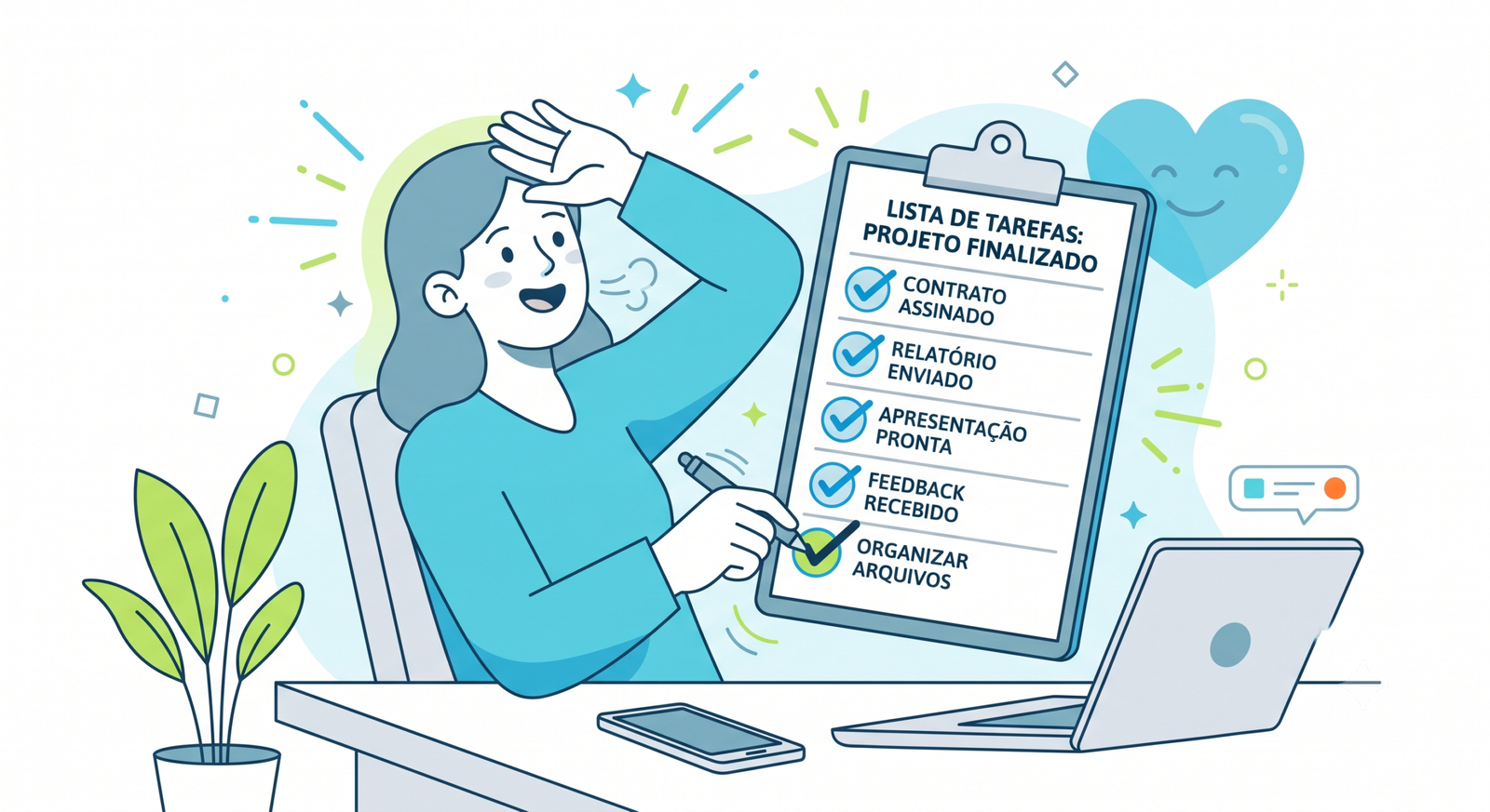 Pessoa marcando itens em checklist de dicas práticas, representando conclusão e aplicação das dicas no dia a dia