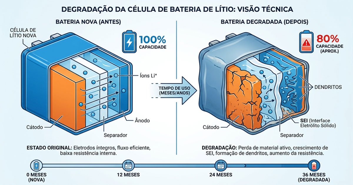 diagrama de degradação de bateria de lítio