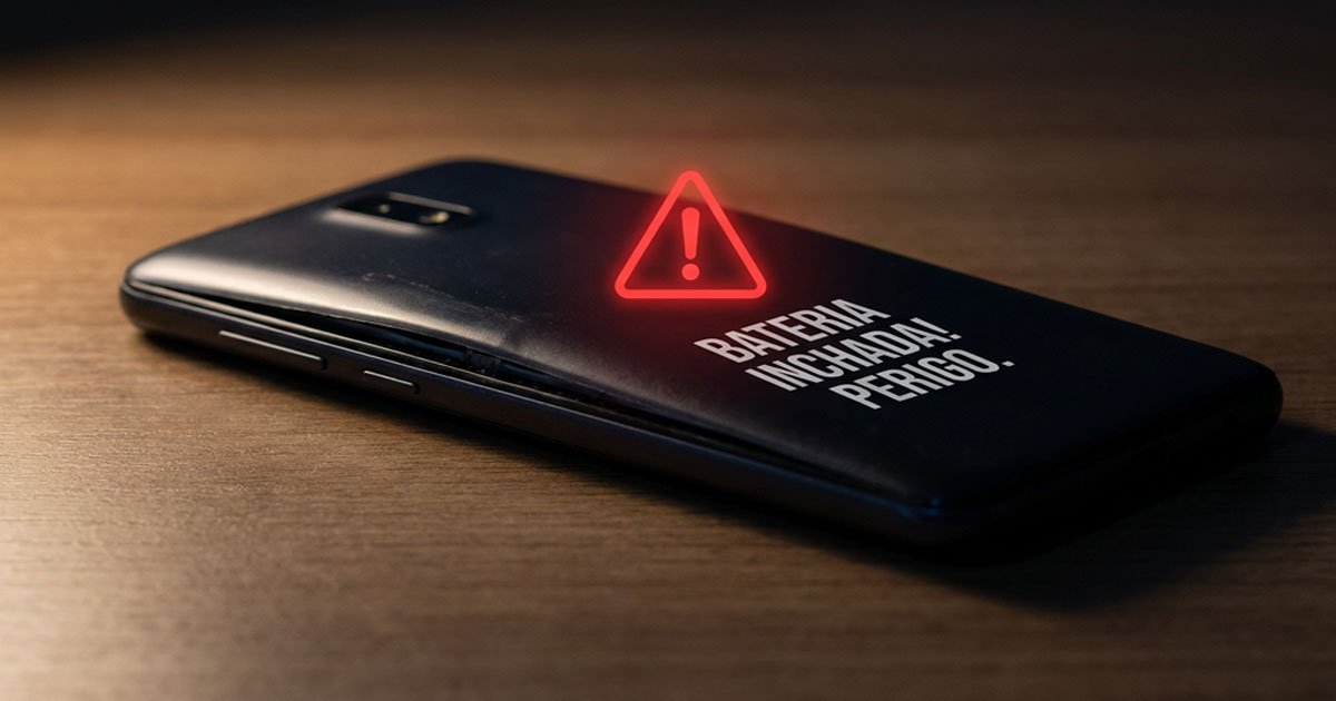 celular com bateria estufada e tela desalinhada