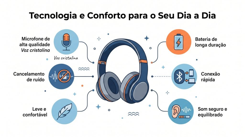 infográfico com critérios para escolher fones de ouvido para home office